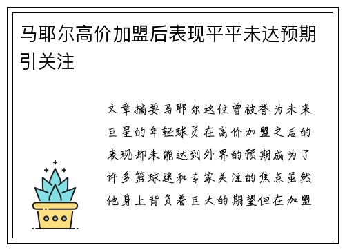 马耶尔高价加盟后表现平平未达预期引关注